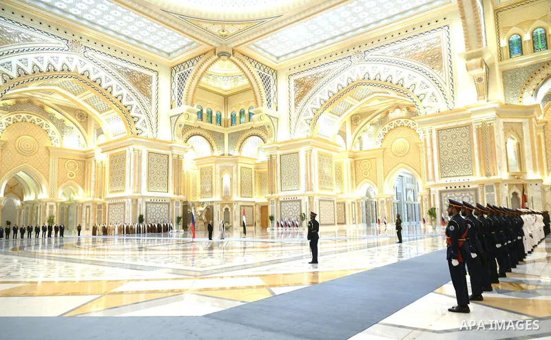 Russian President Vladimir Putin visit United Arab Emirates, and meet with the President Mohamed bin Zayed Al Nahyan at Qasr Al Watan in Abu Dhabi, United Arab Emirates on December 6, 2023.