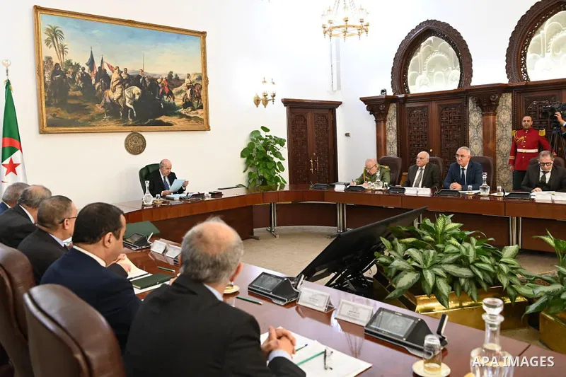 Algerian President Abdelmadjid Tebboune attends the preparatory meeting on the seventh summit of heads of state and government of the Gas Exporting Countries Forum, scheduled to be held in Algeria from February 29 to Mar...
