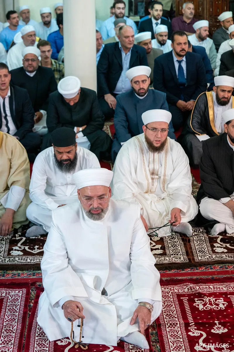 Syrian President Bashar al-Assad attends the prayer of Eid al-Adha or feast of the sacrifice at the Al-Afram Mosque in Damascus, in Syria on June 28, 2023. Photo by Syrian Presidency\ apaimages