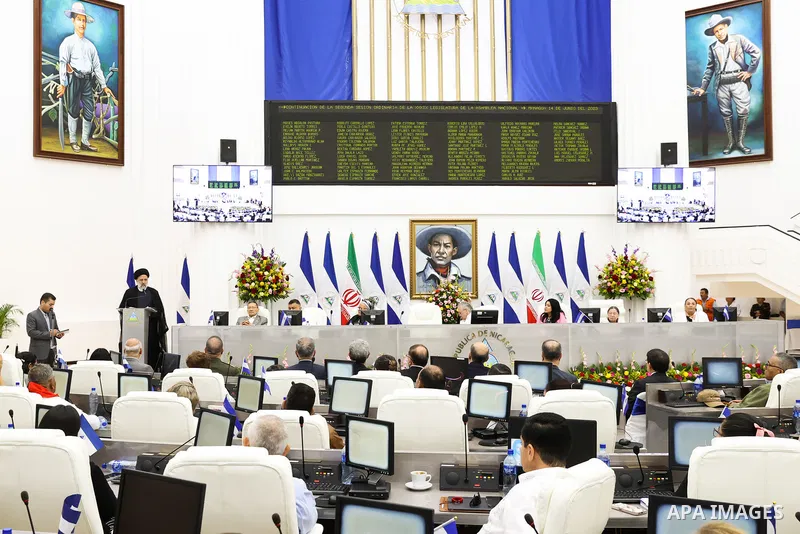 Iranian President Ebrahim Raisi meets with the Speaker of the Nicaraguan National Parliament in Nicaragua in Central America on 14 June 2023. Photo by Iranian Presidency Office