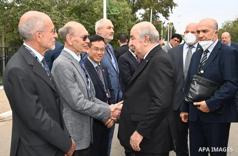 Algerian President Abdelmadjid Tebboune attends the Algiers International Fair in Algeria on June 20, 2023. Photo by Algerian Presidency Office