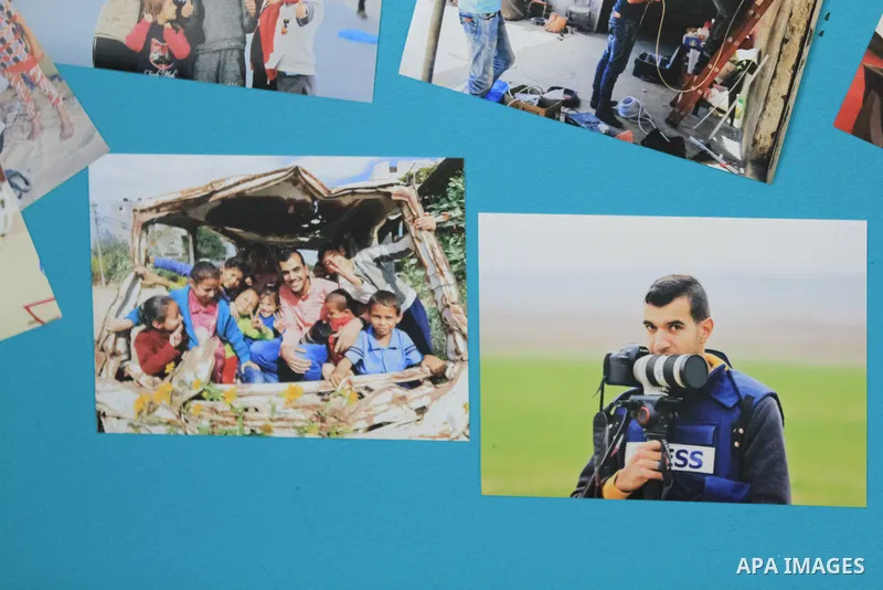 A Palestinian journalist photographer Moutasem brother of Journalist Yasser Murtaja's who was shot killed by Israeli forces during protests at the Gaza-Israel border on 2018, works at his office during World Press Freedo...