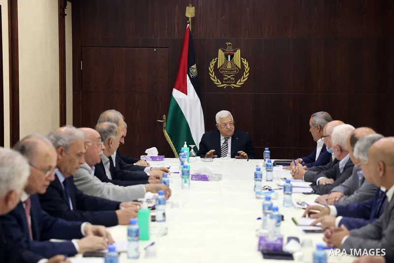Palestinian President Mahmoud Abbas chairs a meeting of the Executive Committee of the Palestine Liberation Organization, in the West Bank city of Ramallah on May 4, 2023. Photo by Thaer Ganaim\ apaimages