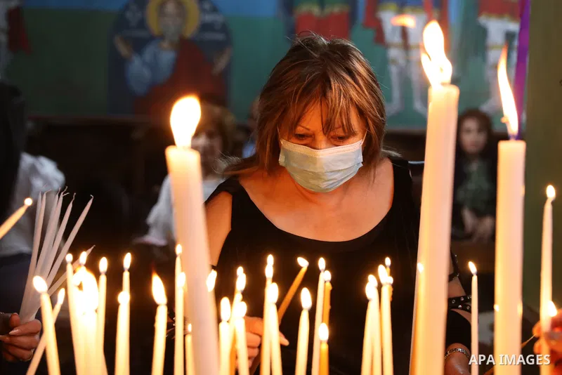 Orthodox Christians begin Al-Khader celebrations according to the Eastern calendar at Al-Khader Church, west of Bethlehem in the West Bank on May 5, 2023. The feast, which lasts for two days, includes vespers, and then o...