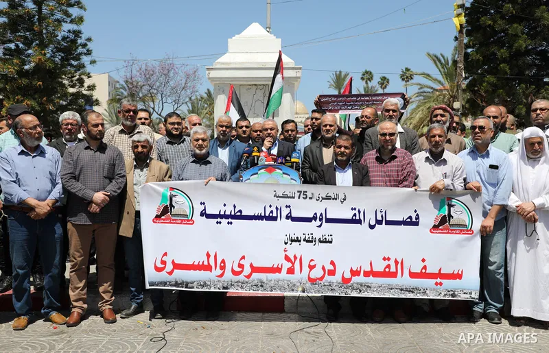 Palestinian factions take part in a rally marking the 75th anniversary of the "Nakba" or "catastrophe", in Gaza city, on May 06, 2023. Each year Palestinians commemorate the "Nakba" on May 15, the official date of Israel...