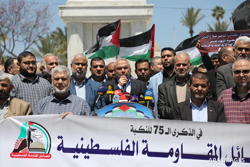 Palestinian factions take part in a rally marking the 75th anniversary of the "Nakba" or "catastrophe", in Gaza city, on May 06, 2023. Each year Palestinians commemorate the "Nakba" on May 15, the official date of Israel...