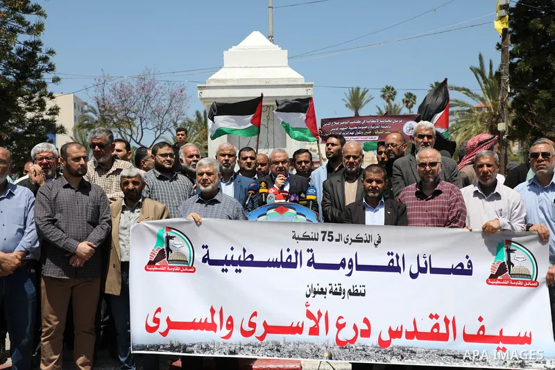Palestinian factions take part in a rally marking the 75th anniversary of the "Nakba" or "catastrophe", in Gaza city, on May 06, 2023. Each year Palestinians commemorate the "Nakba" on May 15, the official date of Israel...