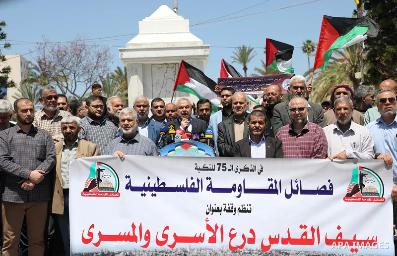Palestinian factions take part in a rally marking the 75th anniversary of the "Nakba" or "catastrophe", in Gaza city, on May 06, 2023. Each year Palestinians commemorate the "Nakba" on May 15, the official date of Israel...