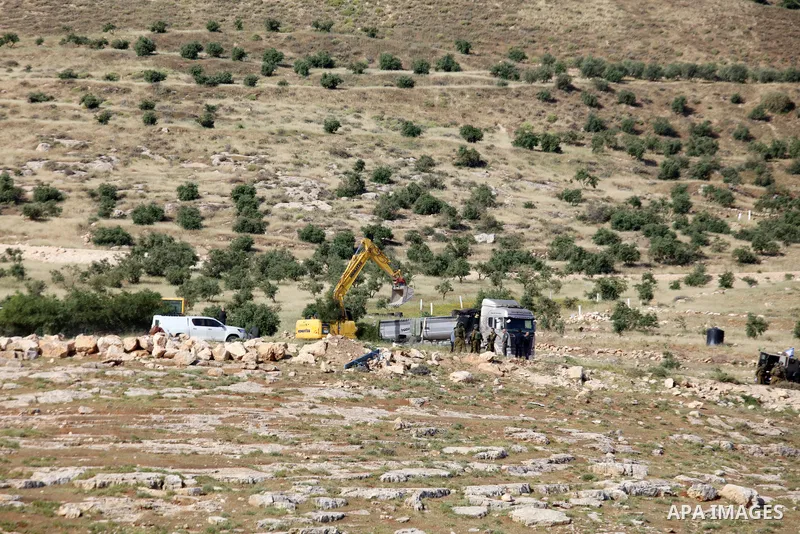 Israeli forces stand guard after the demolitionof Jibb Al-Deeb School in the small Palestinian village of Bayt Ta’mar, to the east of Bethlehem in the south of the West Bank on May 7, 2023. Israeli authorities demolished...