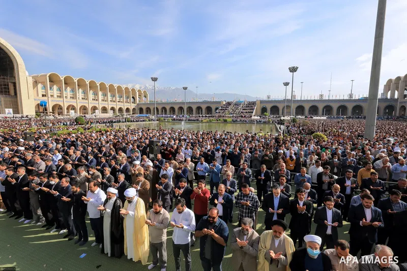 This handout picture provided by the office of Iranian Supreme Leader Ayatollah ALI KHAMENEI on April 22, 2023, shows KHAMENEI attends Eid al-Fitr prayer in Tehran, Iran. Photo by Iranian Supreme Leader Office/APAimages