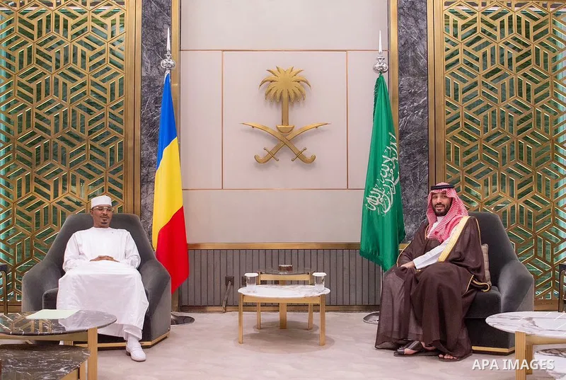 Saudi Crown Prince Mohammed bin Salman meets with the head of the Transitional Military Council of Chad in Jeddah on April 18, 2023. Photo by Saudi Press Agency
