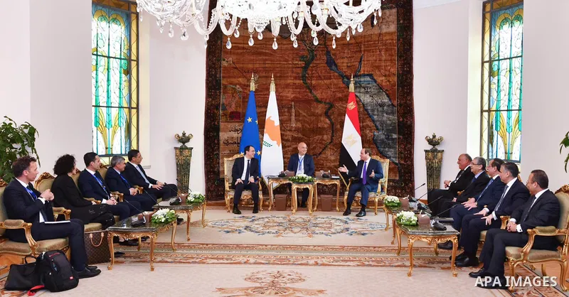Egyptian President Abdel Fattah El-Sisi meets with President of the Republic of Cyprus, Nicos Christodoulides, in Cairo on April 5, 2023. Photo by Egyptian President Office