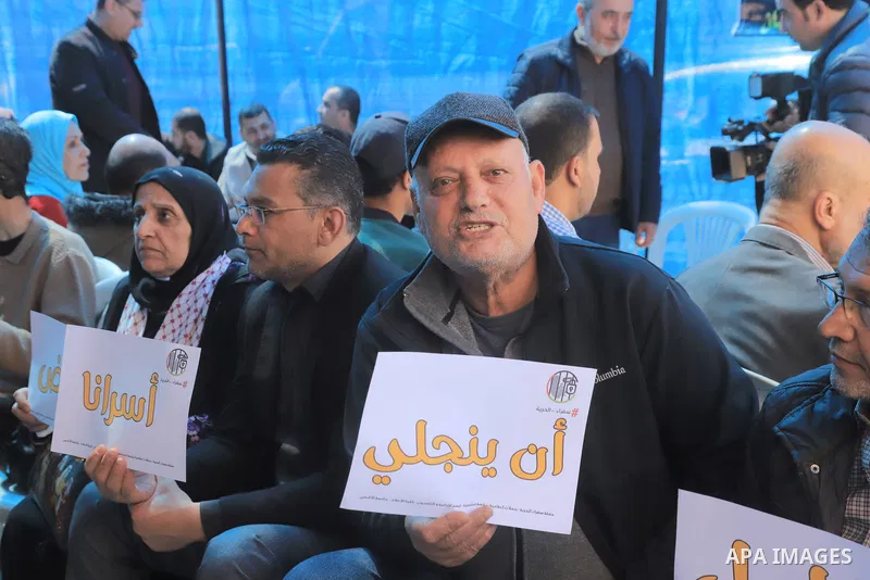 Palestinians take part in a solidarity with leader of Islamic Jihad Khader Adnan in Israeli jails, in front of Red cross office, in Gaza city on April 3, 2023. Palestinian detainee Khader Adnan, 44, remains on hunger str...