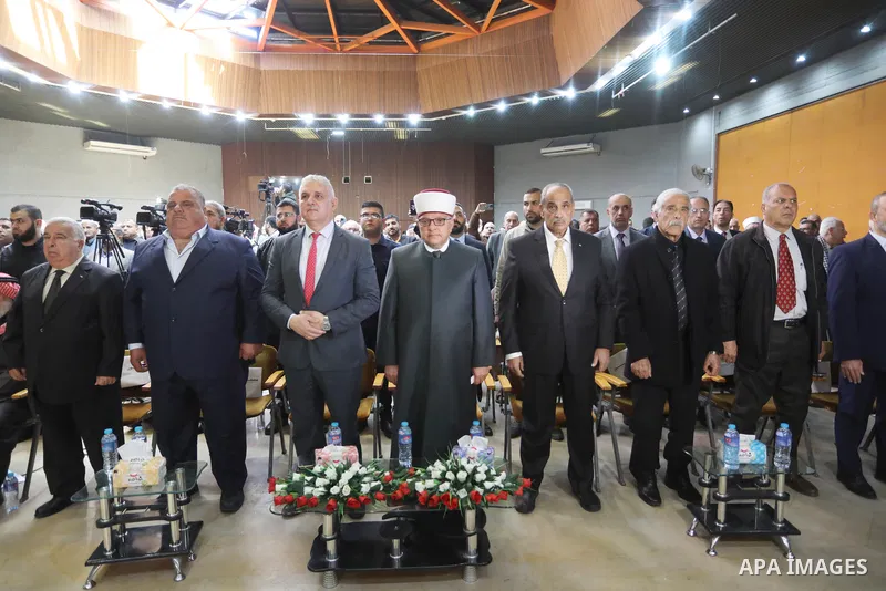 Palestinian Minister of Awqaf and Religious Affairs Hatem Al-Bakri, attends the electronic lottery to choose the names of the pilgrims in Gaza city on March 11, 2023. Photo by Omar Ashtawy\ apaimages