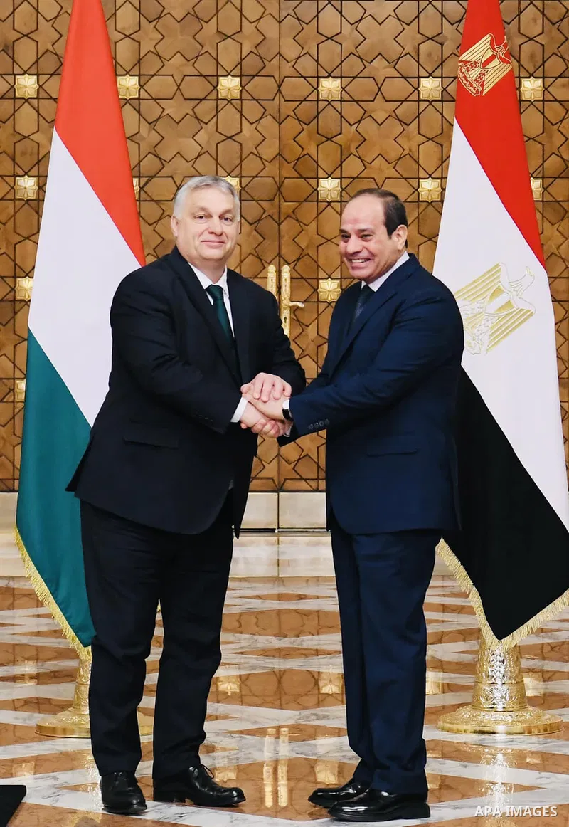 Egyptian President Abdel Fattah El-Sisi receives Viktor Orban, Prime Minister of Hungary in Cairo, on Feb. 28, 2023. Photo by Egyptian President Office