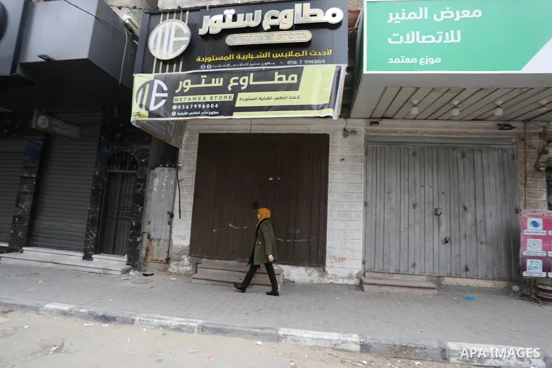 A general strike in protest against the Israeli massacre in Nablus, in Khan Younis in southern Gaza city on February 23, 2023. The Palestinian territories observe today a general strike in protest against the Israeli arm...