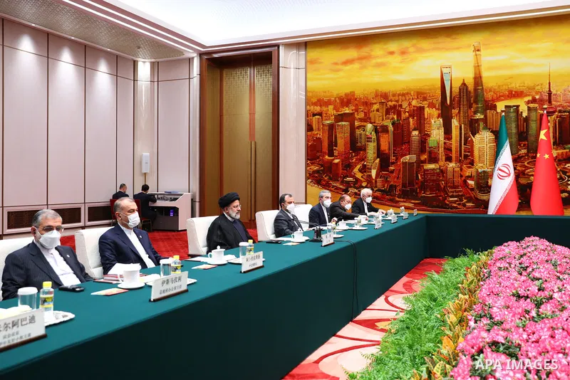Iranian President Ebrahim Raisi meets with Chairman of the Standing Committee of the National People's Congress of China in Beijing on Feb. 14, 2023. Photo by Iranian Presidency Office/APAimages