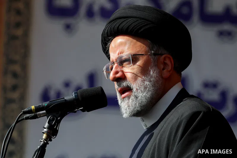 Iranian President Ebrahim Raisi speaks at magnificent gathering of demonstrators at Anniversary of the Iranian Revolution in Iran on February 11, 2023. Photo by Iranian Presidency Office