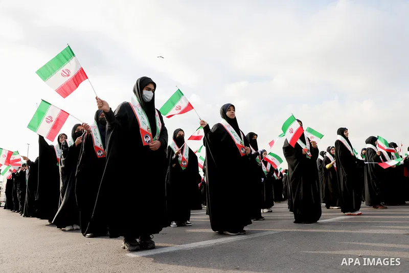 Iranian President Ebrahim Raisi speaks at magnificent gathering of demonstrators at Anniversary of the Iranian Revolution in Iran on February 11, 2023. Photo by Iranian Presidency Office