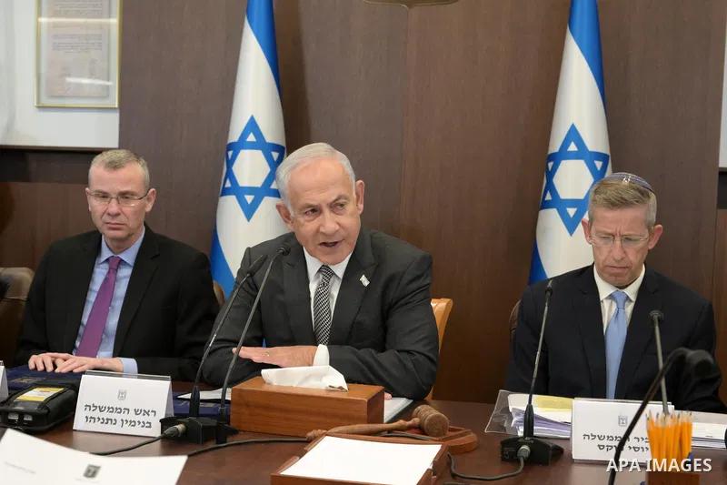 Israeli Prime Minister Benjamin Netanyahu chairs a cabinet meeting, on Feb. 12, 2023. Photo by Israeli Prime Minister Office\ apaimages