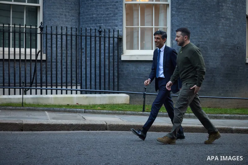 Ukrainian President Volodymyr Zelenskyy visits United Kingdom and meets British Prime Minister Rishi Sunak, London on Feb 08, 2023. Photo by PRESIDENT OF UKRAINE OFFICE\ apaimages