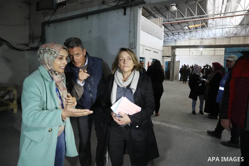 Lynn Hastings, Humanitarian Coordinator for the occupied Palestinian territory and Thomas White - Director of UNRWA Affairs, visit the aid distribution center on the occasion of formal launch of the 2023 Humanitarian Res...
