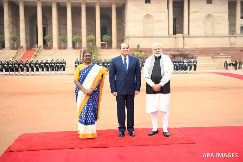 Egyptian President Abdel Fattah El-Sisi meets Indian Prime Minister Narendra Modi in New Delhi on January 25, 2023. Photo by Egyptian President Office/APAimages