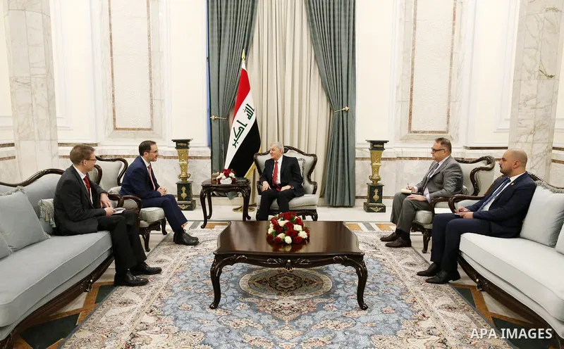 Iraqi President Abdul Latif Rashid receives British Ambassador to Iraq Mark Bryson Richardson, on January 10, 2023. Photo by Iraqi Presidency Office/APAimages