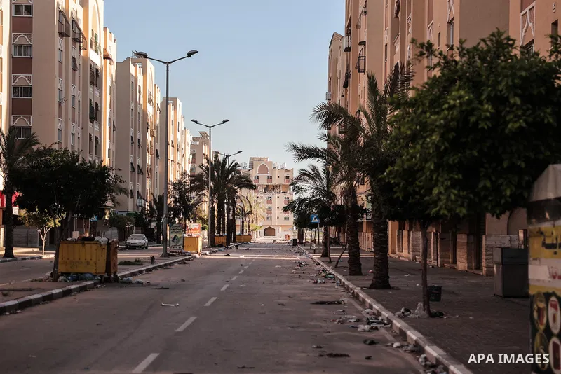 A view of the Qatari-funded Hamad Town residential complex in Khan Yunis in the southern Gaza Strip, on January 06, 2024. Residents were flee their homes after an Israeli raid completely destroyed more than 6 residential...