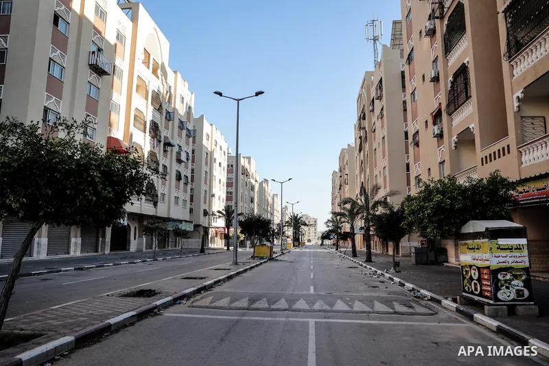 A view of the Qatari-funded Hamad Town residential complex in Khan Yunis in the southern Gaza Strip, on January 06, 2024. Residents were flee their homes after an Israeli raid completely destroyed more than 6 residential...