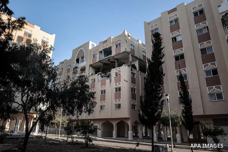 A view of the Qatari-funded Hamad Town residential complex in Khan Yunis in the southern Gaza Strip, on January 06, 2024. Residents were flee their homes after an Israeli raid completely destroyed more than 6 residential...