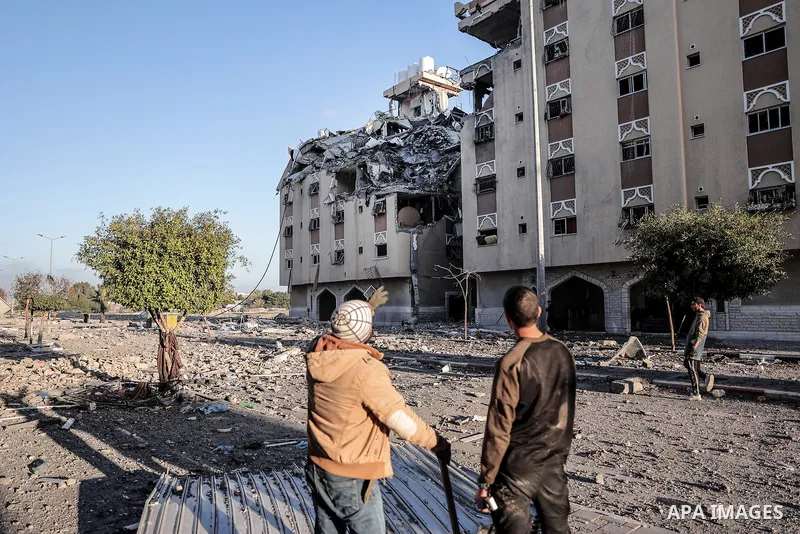A view of the Qatari-funded Hamad Town residential complex in Khan Yunis in the southern Gaza Strip, on January 06, 2024. Residents were flee their homes after an Israeli raid completely destroyed more than 6 residential...