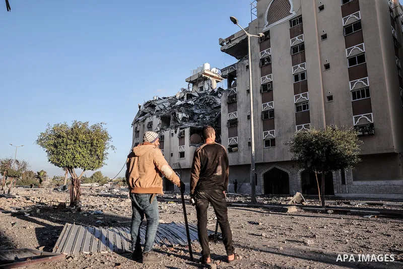 A view of the Qatari-funded Hamad Town residential complex in Khan Yunis in the southern Gaza Strip, on January 06, 2024. Residents were flee their homes after an Israeli raid completely destroyed more than 6 residential...