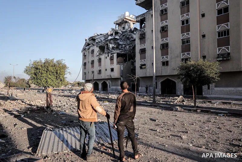 A view of the Qatari-funded Hamad Town residential complex in Khan Yunis in the southern Gaza Strip, on January 06, 2024. Residents were flee their homes after an Israeli raid completely destroyed more than 6 residential...