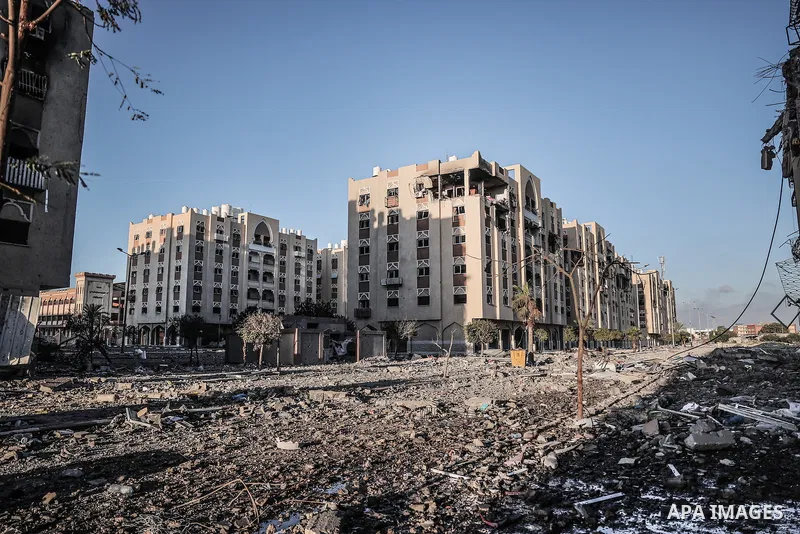 A view of the Qatari-funded Hamad Town residential complex in Khan Yunis in the southern Gaza Strip, on January 06, 2024. Residents were flee their homes after an Israeli raid completely destroyed more than 6 residential...