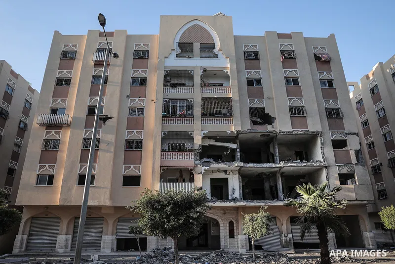 A view of the Qatari-funded Hamad Town residential complex in Khan Yunis in the southern Gaza Strip, on January 06, 2024. Residents were flee their homes after an Israeli raid completely destroyed more than 6 residential...