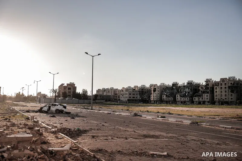 A view of the Qatari-funded Hamad Town residential complex in Khan Yunis in the southern Gaza Strip, on January 06, 2024. Residents were flee their homes after an Israeli raid completely destroyed more than 6 residential...