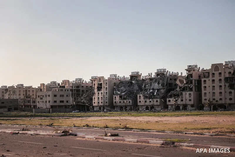 A view of the Qatari-funded Hamad Town residential complex in Khan Yunis in the southern Gaza Strip, on January 06, 2024. Residents were flee their homes after an Israeli raid completely destroyed more than 6 residential...