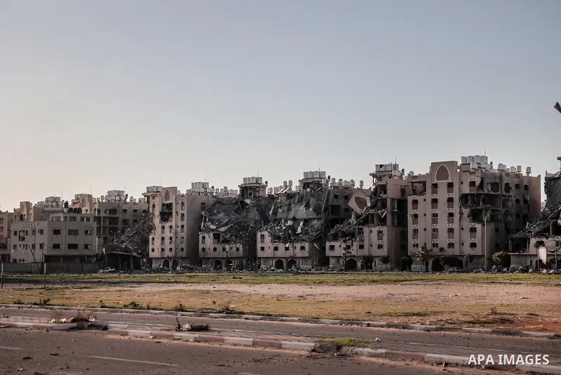 A view of the Qatari-funded Hamad Town residential complex in Khan Yunis in the southern Gaza Strip, on January 06, 2024. Residents were flee their homes after an Israeli raid completely destroyed more than 6 residential...