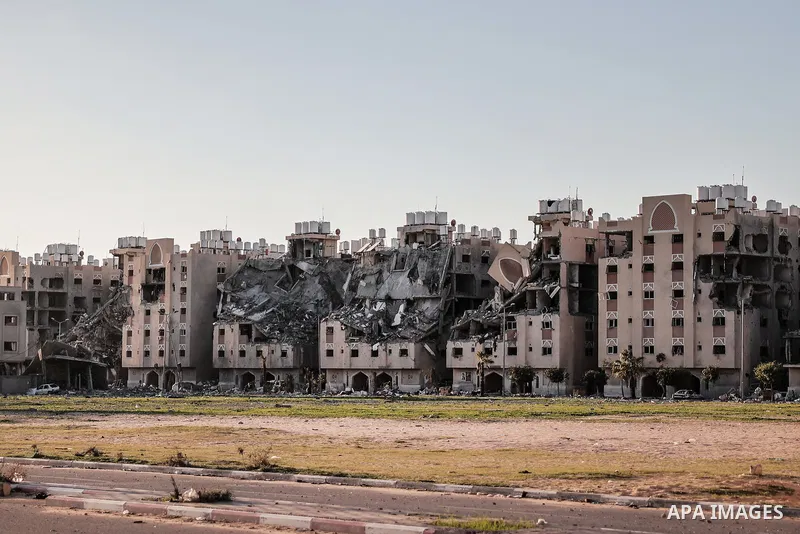 A view of the Qatari-funded Hamad Town residential complex in Khan Yunis in the southern Gaza Strip, on January 06, 2024. Residents were flee their homes after an Israeli raid completely destroyed more than 6 residential...
