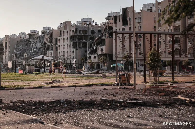 A view of the Qatari-funded Hamad Town residential complex in Khan Yunis in the southern Gaza Strip, on January 06, 2024. Residents were flee their homes after an Israeli raid completely destroyed more than 6 residential...