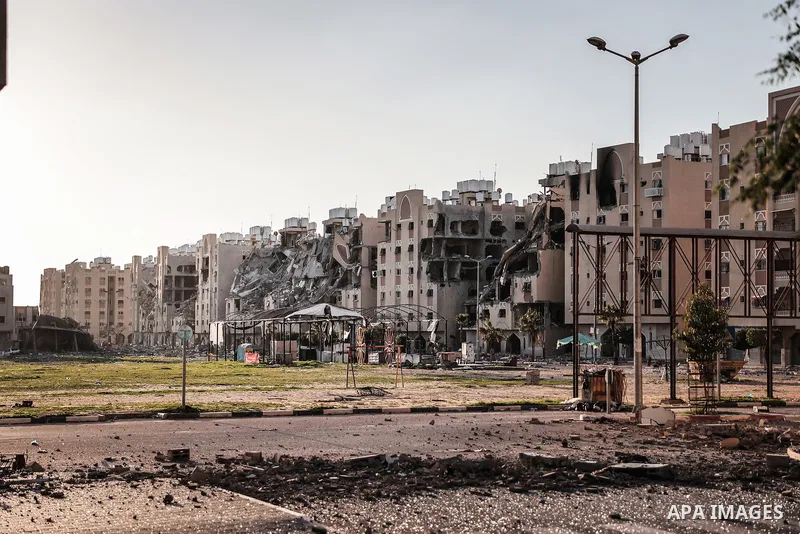A view of the Qatari-funded Hamad Town residential complex in Khan Yunis in the southern Gaza Strip, on January 06, 2024. Residents were flee their homes after an Israeli raid completely destroyed more than 6 residential...