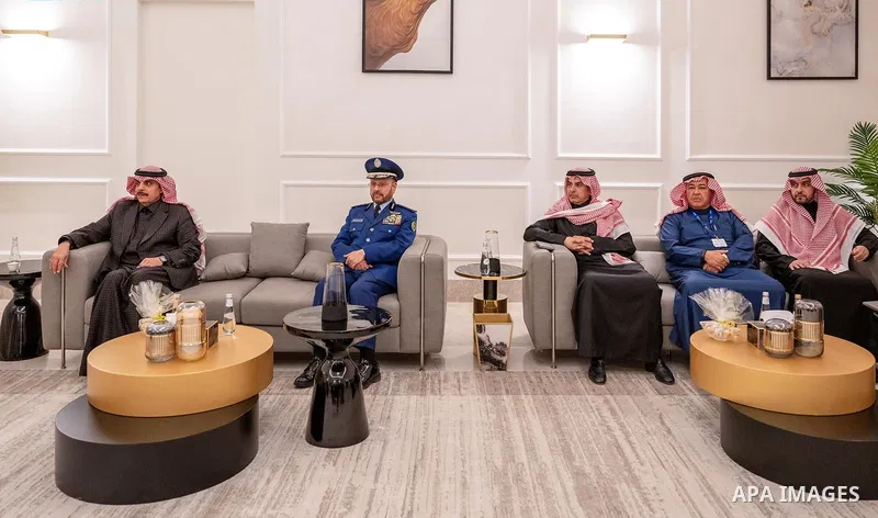 Saudi Defense Minister Prince Khalid bin Salman bin Abdulaziz meets British Defense Minister Grant Shapps at the World Defense Exhibition 2024 in Riyadh, Saudi Arabia, on February 4, 2024. Photo by Saudi Press Agency