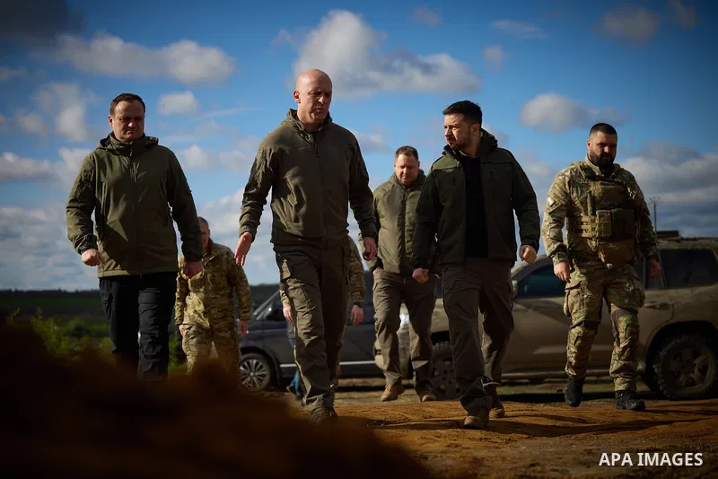 Ukraine's President Volodymyr Zelensky visit the frontline positions in Donetsk region, amid the Russian invasion of Ukraine, on April 19, 2024. Photo by PRESIDENT OF UKRAINE\ apaimages