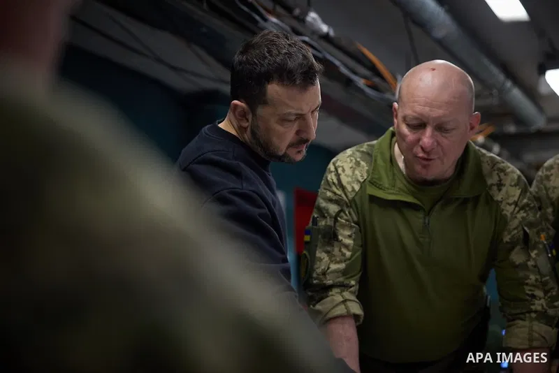 Ukraine's President Volodymyr Zelensky visit the frontline positions in Donetsk region, amid the Russian invasion of Ukraine, on April 19, 2024. Photo by PRESIDENT OF UKRAINE\ apaimages