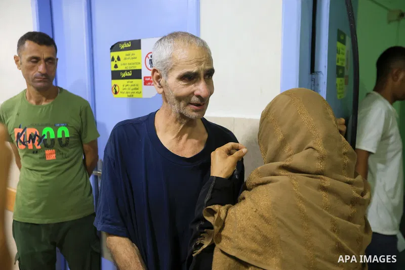 Palestinian men who had been detained by Israeli forces arrive after their release for a check-up at Nasser Hospital in Khan Yunis in the South Gaza Strip on July 1, 2024. amid the ongoing Israel war on Gaza. Photo by Ab...