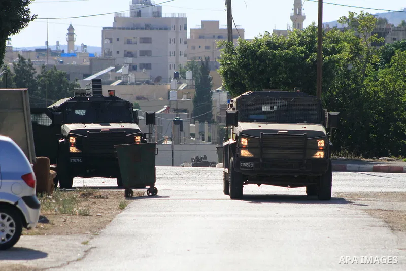 Israeli army forces surround and raid the home of Ammar Odeh in Salfit, northern West Bank, August 4, 2024. The perpetrator of the attack in the Holon area near Tel Aviv. Photo by Mohammed Nasser\ apaimages