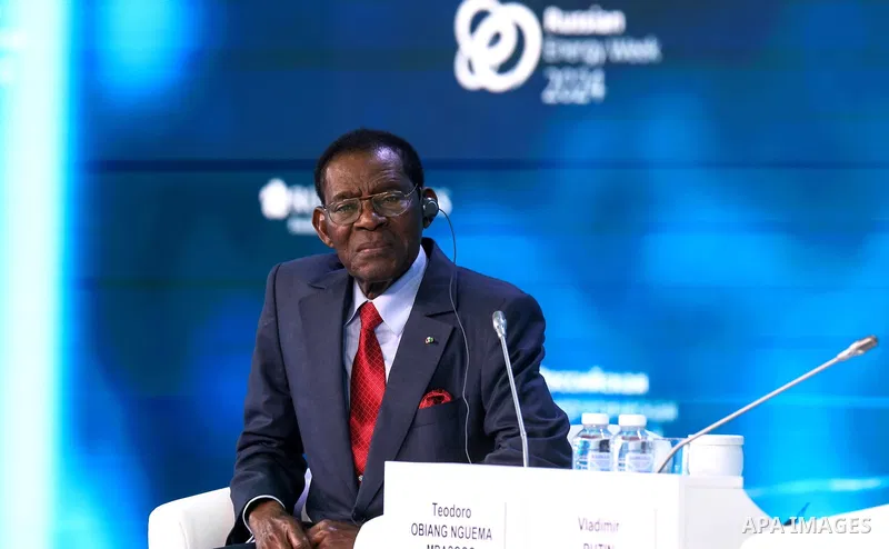 Russian President Vladimir Putin meet with President of the Repubic of Equatorial Guinea Teodoro Obiang Nguema Mbasogo, before the plenary session of the Russian Energy Week International Forum, Moscow, Russia, on 26 Sep...