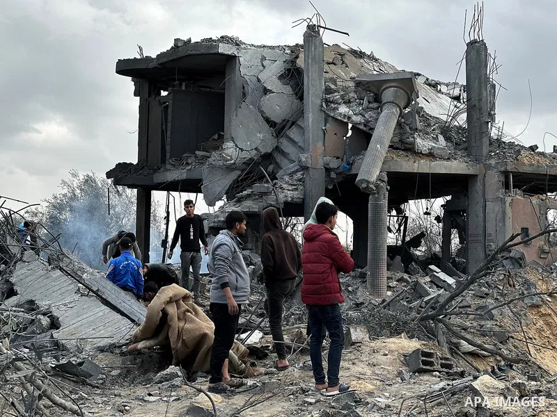 A view of destroyed residential buildings and wrecked vehicles at Abasan al-Kabira, a village just outside of Khan Yunis after Israeli warplanes attacked over in Khan Yunis, Gaza on March 20, 2025. Many people were kille...