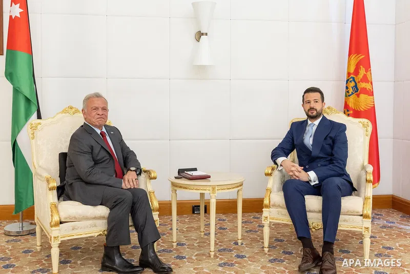 Jordan's King Abdullah II meets with Montenegro's President Jakov Milatović in the coastal city of Tivat, Montenegro, on May 03, 2025. Royal Hashemite Court \ apaimages